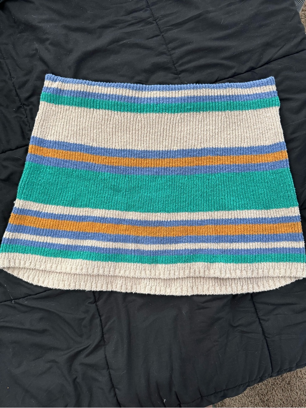 Free People Striped Knit Mini Skirt in Cream, Teal, Blue & Mustard